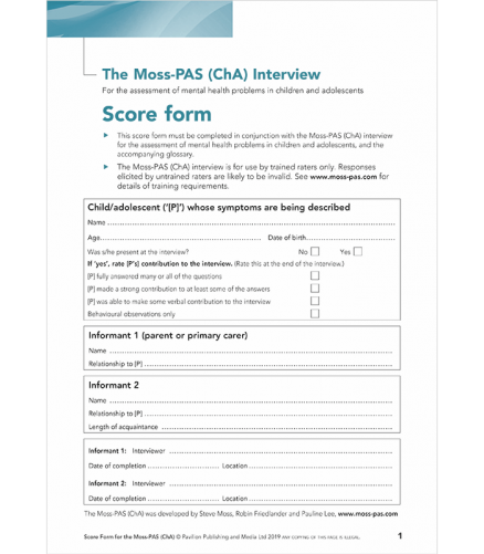Page 1 of Moss PAS ChA Score Form
