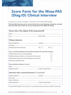 Page 1 of Moss PAS DiagID Score Form