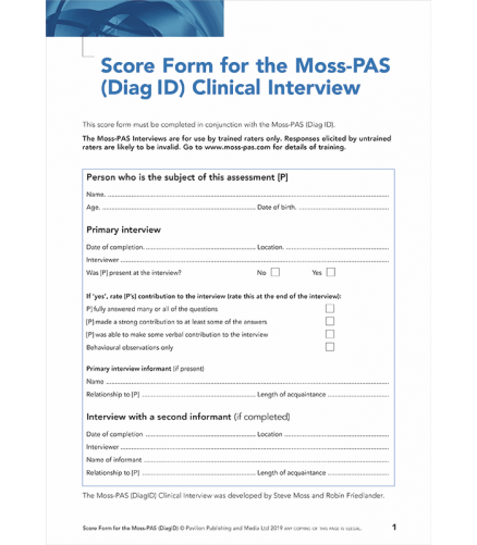 Page 1 of Moss PAS DiagID Score Form