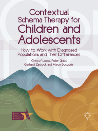 Contextual Schema Therapy Children Adolescents: How to Work with Diagnosed Populations and their Differences | Pavilion Publishing Book cover for Contextual Schema Therapy for Children and Adolescents, with the subtitle 'How to Work with Diagnosed Populations and Their Differences' and abstract mountain artwork.